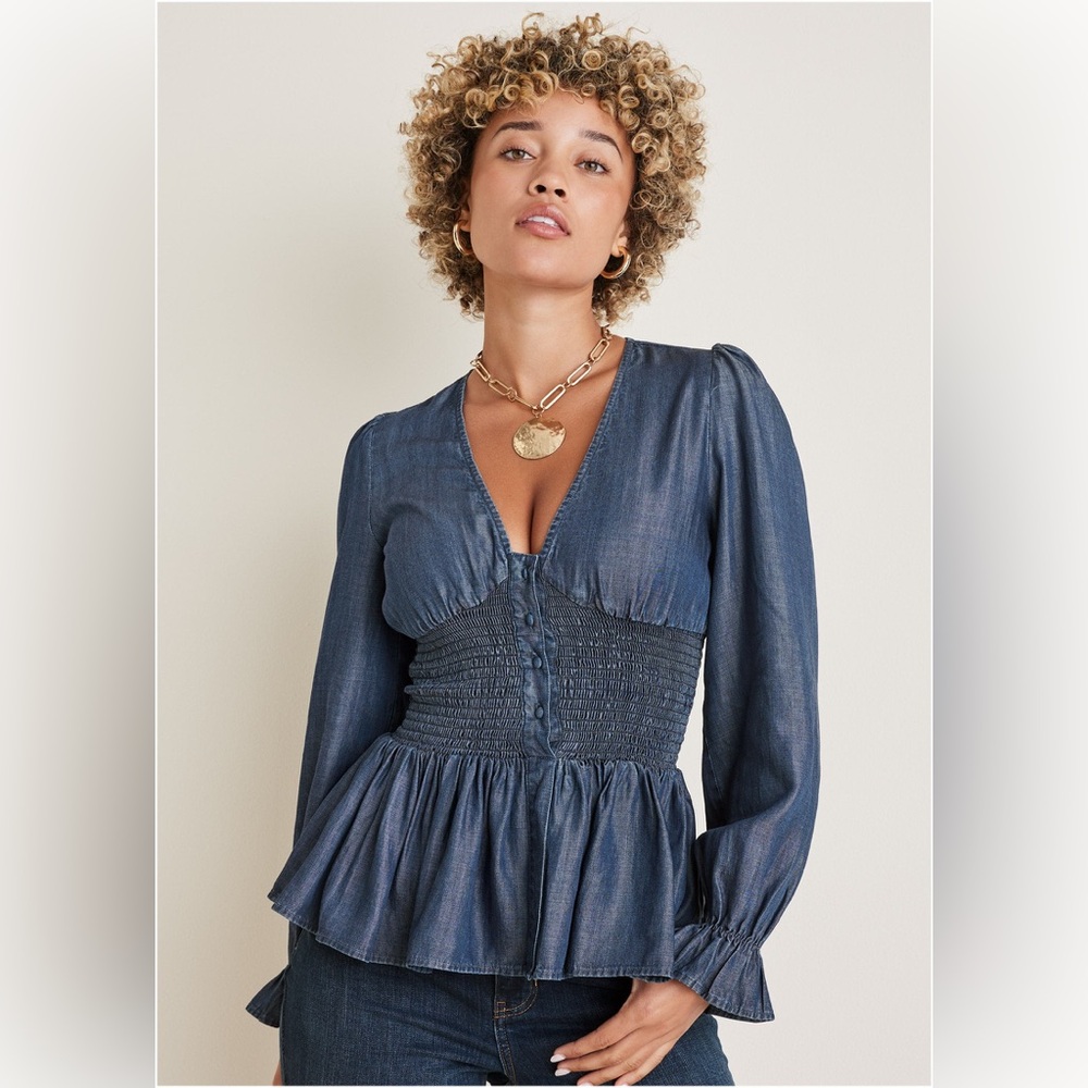 VENUS Deep Blue Smocked Blouse size 12